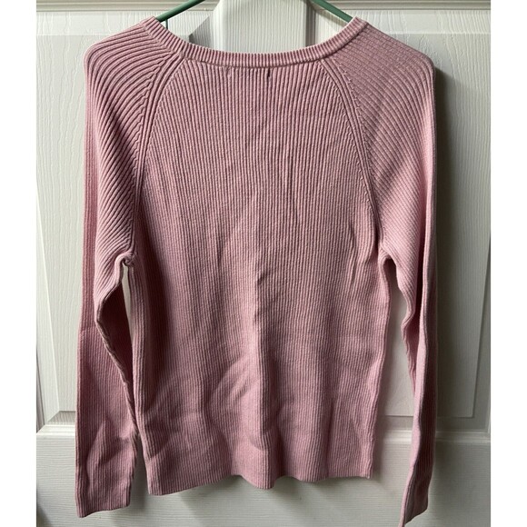 Jeanne Pierre Sweater Medium Pink Cotton Cable Round Neck Long Sleeved - Picture 4 of 5